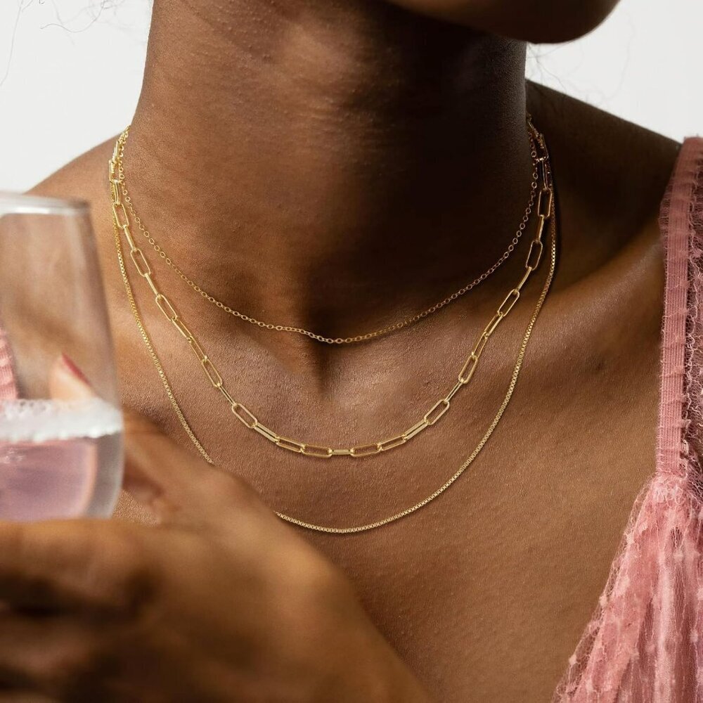 Gold/Silver Necklaces Stack For Women,14K Gold/Sterling Silver Plated Simple Lay - Picture 2 of 9
